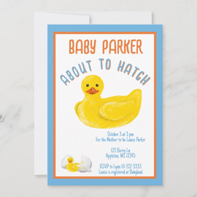 About to Hatch Baby Shower Invitation Inbjudningar (Framsida)