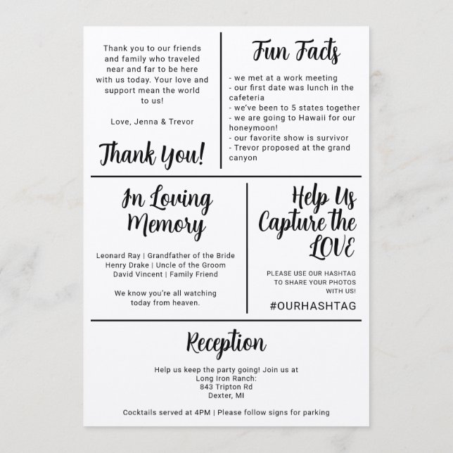 About Us Fun Minimalist Wedding Program (Baksida)