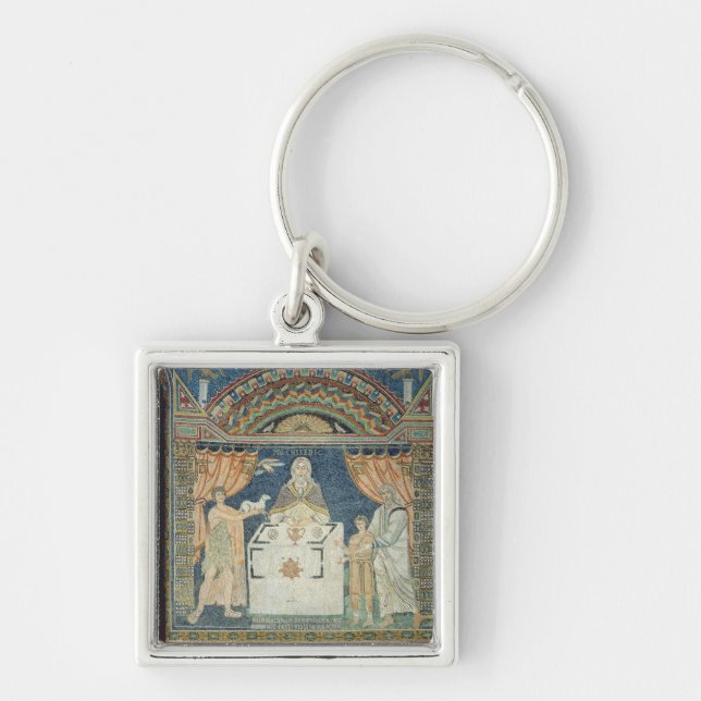 Abraham, Isaac och Melchisedech Fyrkantig Silverfärgad Nyckelring (Framsidan)