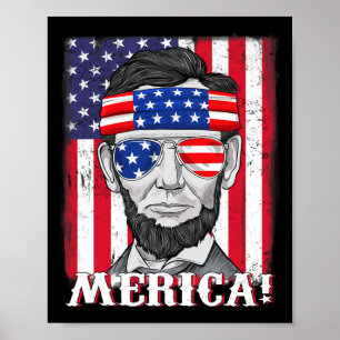 Abraham Lincoln 4:e juli Merica American Flagga B Poster