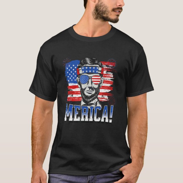 Abraham Lincoln 4 juli Merica män kvinnor Ameri T Shirt (Framsida)