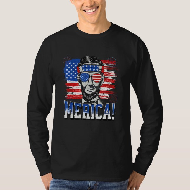 Abraham Lincoln 4 juli Merica män kvinnor Ameri T Shirt (Framsida)