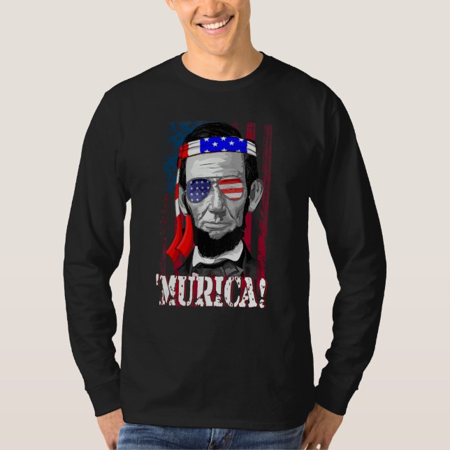 Abraham Lincoln 4th Of July Men Women American Fla T Shirt (Framsida)