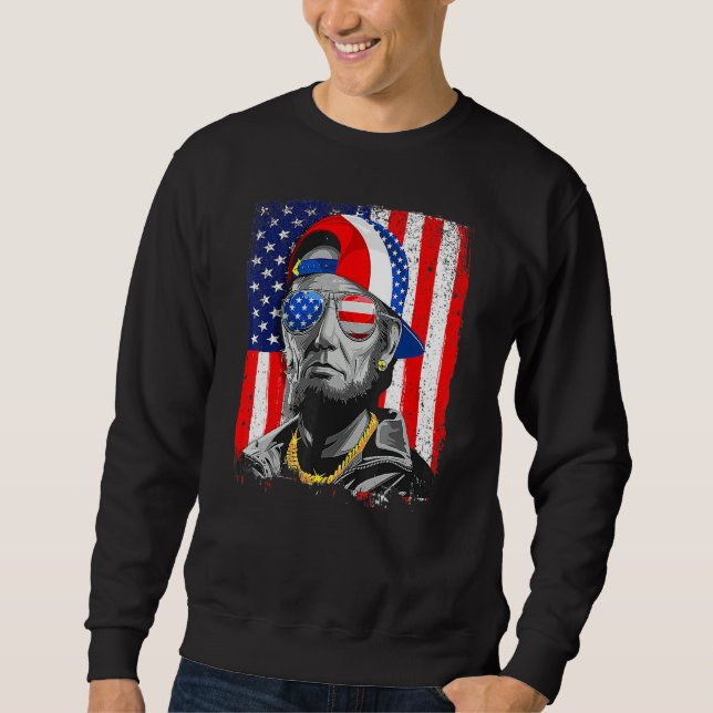 Abraham Lincoln 4th Of July Merica American Flag Lång Ärmad Tröja (Framsida)