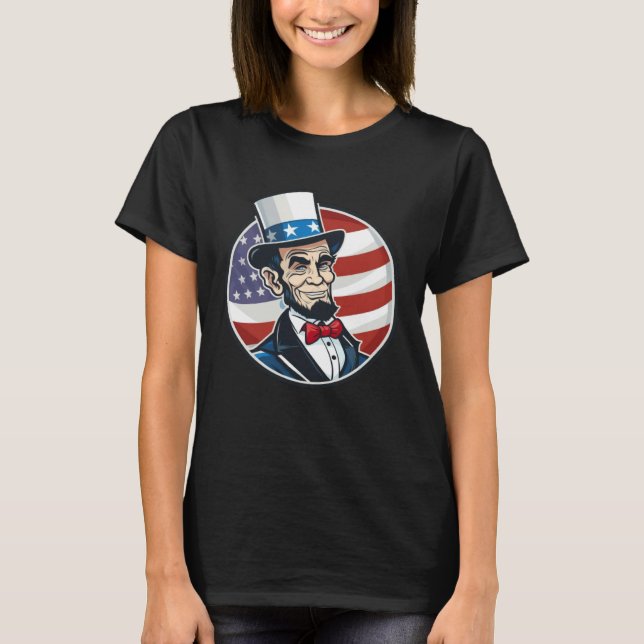 Abraham Lincoln 4th Of July US Flag Patriot T Shirt (Framsida)