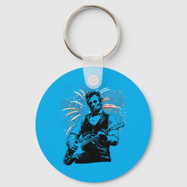 Abraham Lincoln Abe Lincoln spelar gitarr Retro Nyckelring (Framsida)