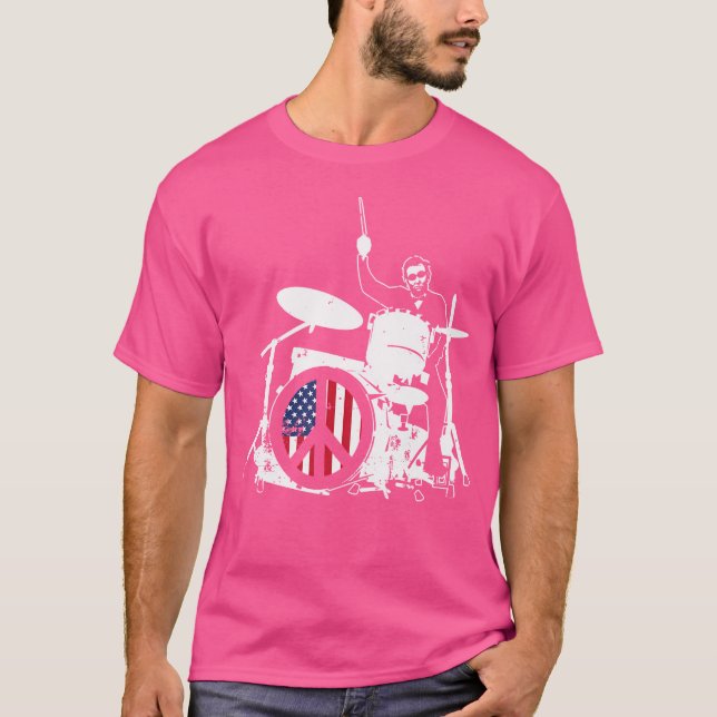 Abraham Lincoln American Flagga Drum Drummer T Shirt (Framsida)