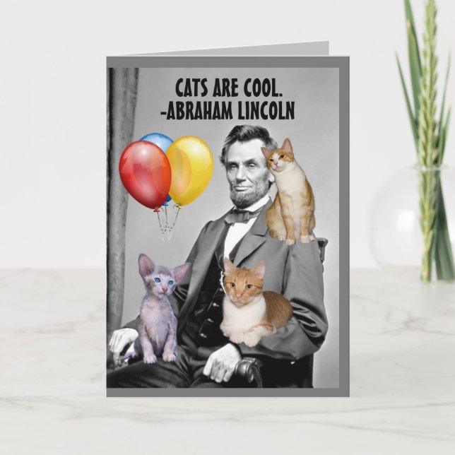 ABRAHAM LINCOLN BIRTHDAY CAT GREETING CARD TACK KORT (Framsida)
