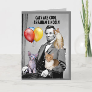 ABRAHAM LINCOLN BIRTHDAY CAT GREETING CARD TACK KORT