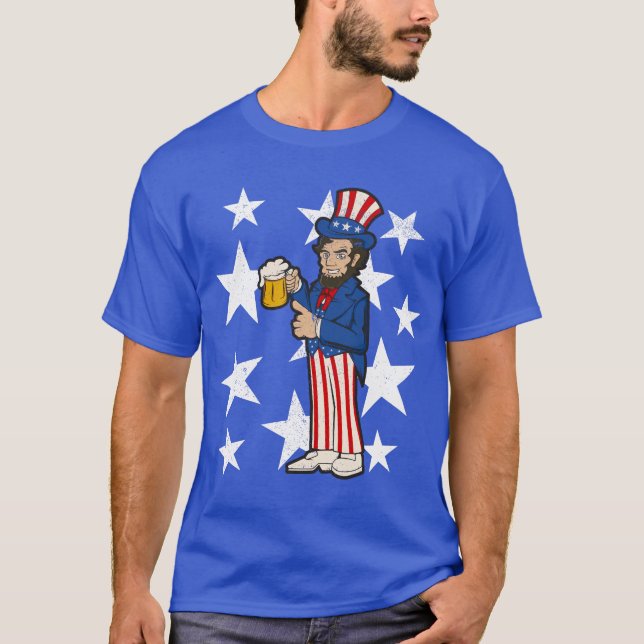 Abraham Lincoln Drinking A Beer Funny 4 juli T Shirt (Framsida)