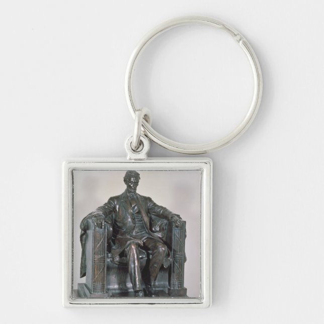 Abraham Lincoln Fyrkantig Silverfärgad Nyckelring (Framsidan)