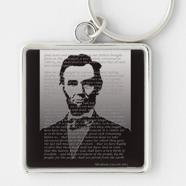 Abraham Lincoln Gettysburg adress Fyrkantig Silverfärgad Nyckelring (Framsidan)