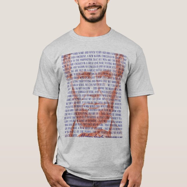 Abraham Lincoln & Gettysburg Adress i Red & Blue T Shirt (Framsida)