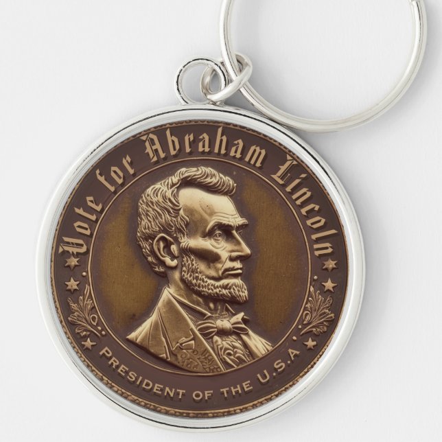 Abraham Lincoln Kampanj Button Rund Silverfärgad Nyckelring (Framsidan)