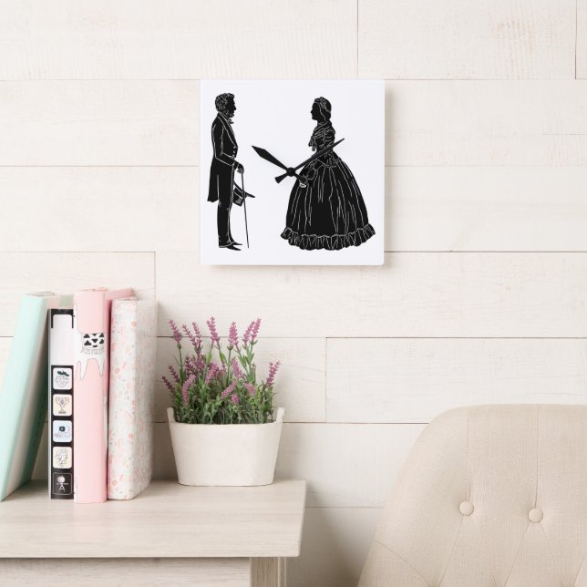abraham lincoln mary todd lincoln siluett fyrkantig klocka (Läsesal)