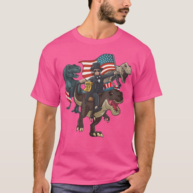 Abraham Lincoln Merica T Rex 4:e juli Usa Fla Shirt (Framsida)