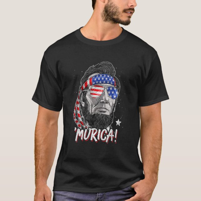 Abraham Lincoln Murica American Flagga 4:e juli T Shirt (Framsida)