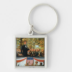 Abraham Lincoln och Stephen A. Douglas Fyrkantig Silverfärgad Nyckelring