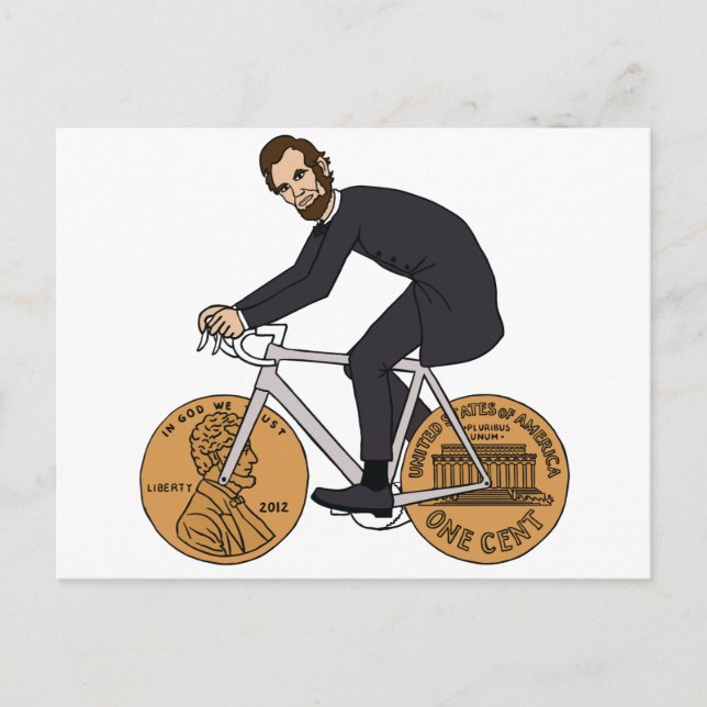 Abraham Lincoln on a bike with Penny Hjul Flaska Vykort (Framsida)