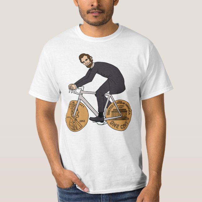 Abraham Lincoln på en cykel med encentmynthjul Tee Shirt (Framsida)