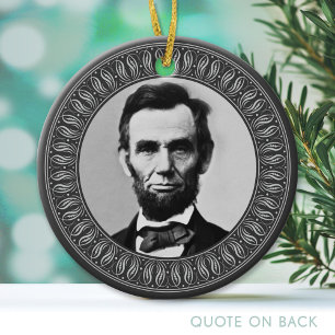 Abraham Lincoln Porträtt och Quote - Dubbla-sided Julgransprydnad Keramik