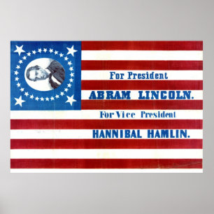 Abraham Lincoln President Kampanj Flagga 1860 Poster