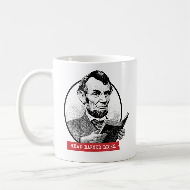 Abraham Lincoln Reads Banned Bokar Kaffemugg (Vänster)