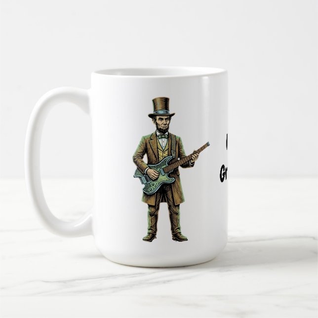 Abraham Lincoln Rockar Huvudlös Gitarr Träblock  Kaffemugg (Vänster)