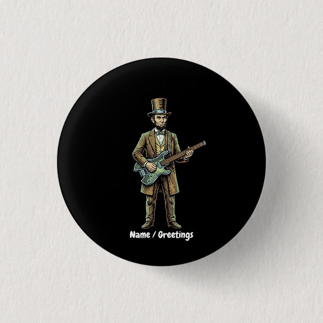 Abraham Lincoln Rockar på en Gitarr i Träblock uta Knapp (Framsida)