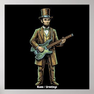 Abraham Lincoln Rockar på en Gitarr i Träblock uta Poster