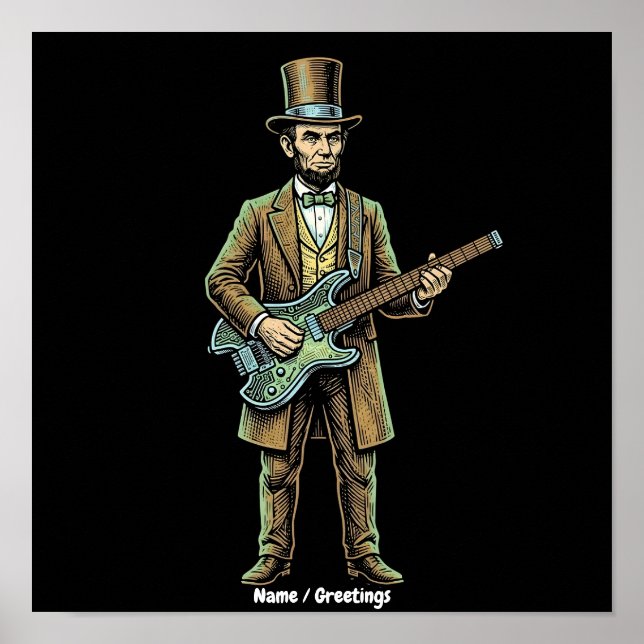 Abraham Lincoln Rockar på en Gitarr i Träblock uta Poster (Framsidan)
