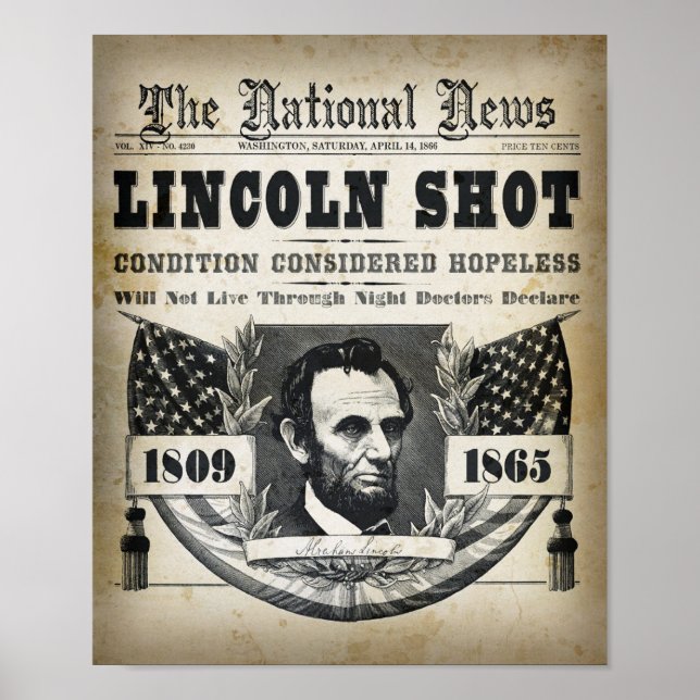 ABRAHAM LINCOLN SHOT HEADLINE POSTER (Framsidan)