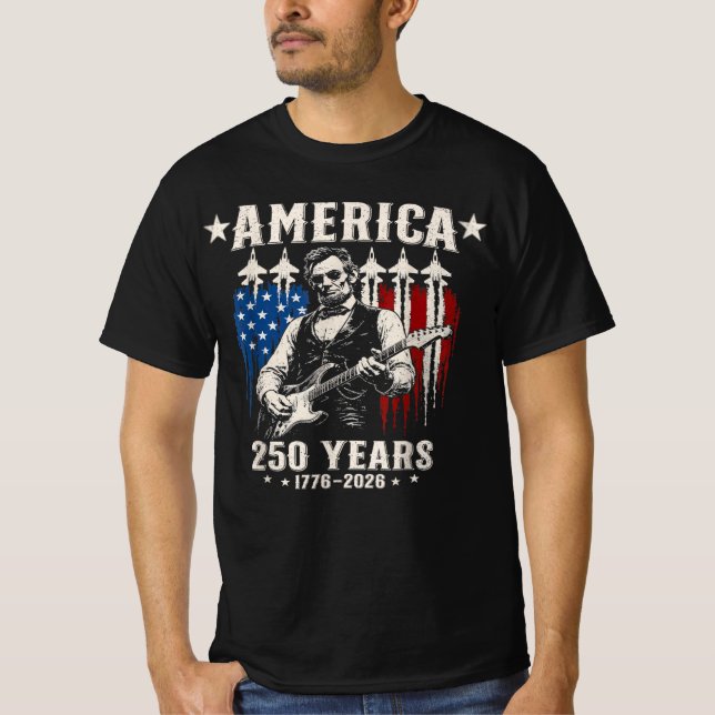Abraham Lincoln spelar gitarr 250-årsjubileum 4 T Shirt (Framsida)