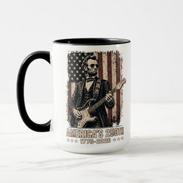 Abraham Lincoln spelar gitarr 4:e juli 250-årsjubi Mugg (Vänster)