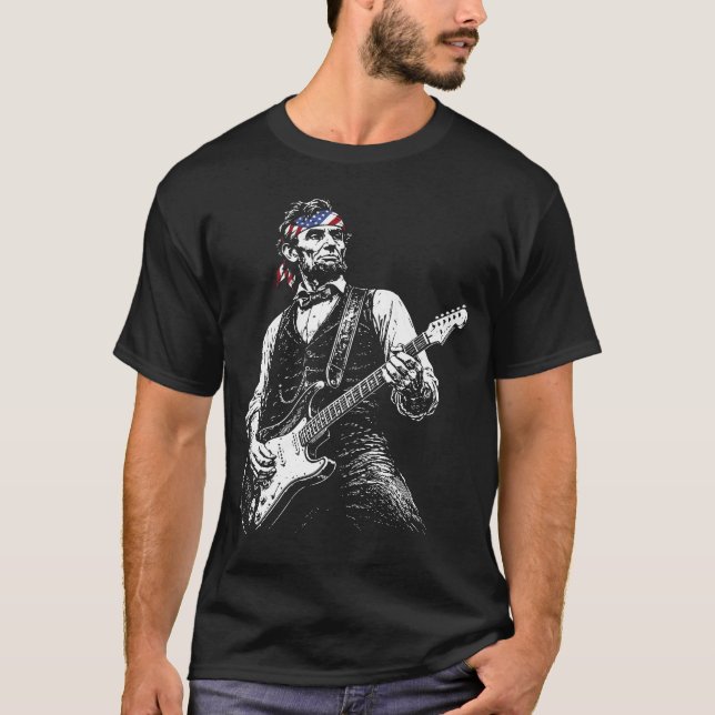 Abraham Lincoln spelar gitarr T Shirt (Framsida)