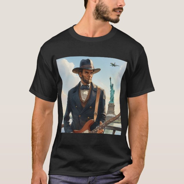 Abraham Lincoln Speling Electric Bass Stat Liberty T Shirt (Framsida)