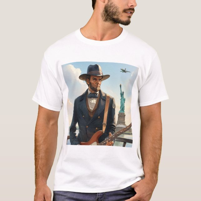 Abraham Lincoln Speling Electric Bass Stat Liberty T Shirt (Framsida)