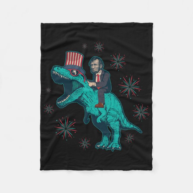 Abraham Lincoln T Rex Dinosaur 4:e juli Amerika Fleecefilt (Framsidan)