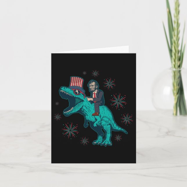Abraham Lincoln T Rex Dinosaur 4:e juli Amerika Kort (Framsida)