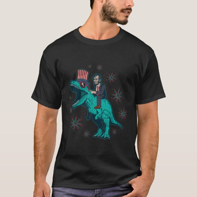 Abraham Lincoln T Rex Dinosaur 4:e juli Amerika Shirt (Framsida)