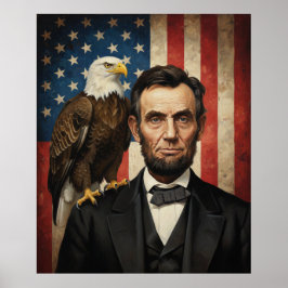 Abraham Lincoln Vit Flagg med Skallig Örn Patrioti Poster