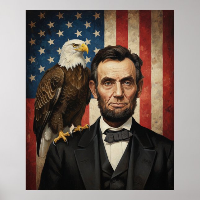 Abraham Lincoln Vit Flagg med Skallig Örn Patrioti Poster (Framsidan)