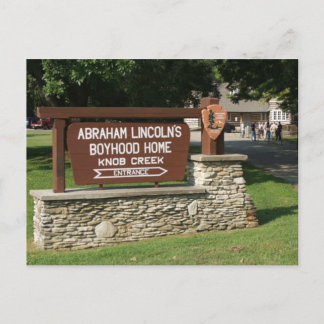 Abraham Lincolns barndomshus skylt, Knob Hill, KY Vykort (Framsida)