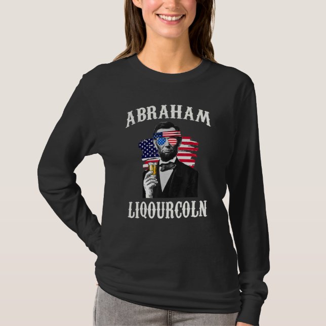 Abraham Liqourcoln 4:e juli-drickande T Shirt (Framsida)