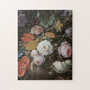 Abraham Mignon - lever fortfarande med blommor och Pussel