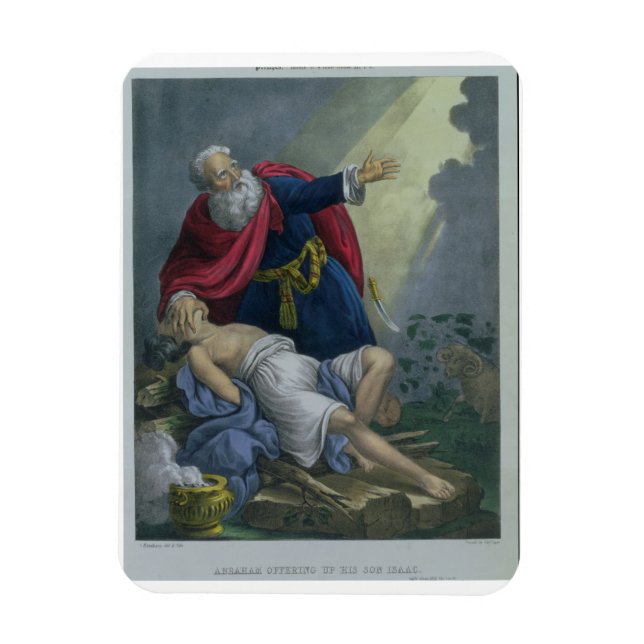 Abraham Offering Up his Son Isaac, från en bibel p Magnet (Vertikal)