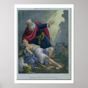 Abraham Offering Up his Son Isaac, från en bibel p Poster