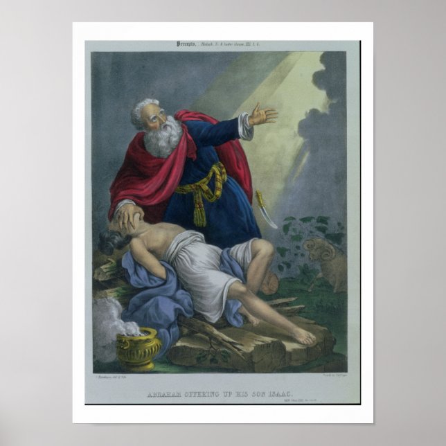 Abraham Offering Up his Son Isaac, från en bibel p Poster (Framsidan)