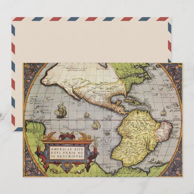 Abraham Ortelius världskarta över Amerika Inbjudningar (Fram/baksida)
