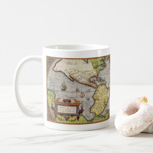 Abraham Ortelius världskarta över Amerika Kaffemugg (Med munk)